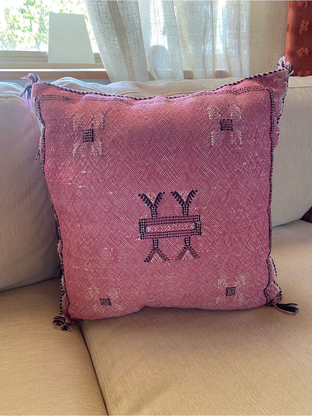 Moroccan Sabra cactus silk hand, woven pink pillow